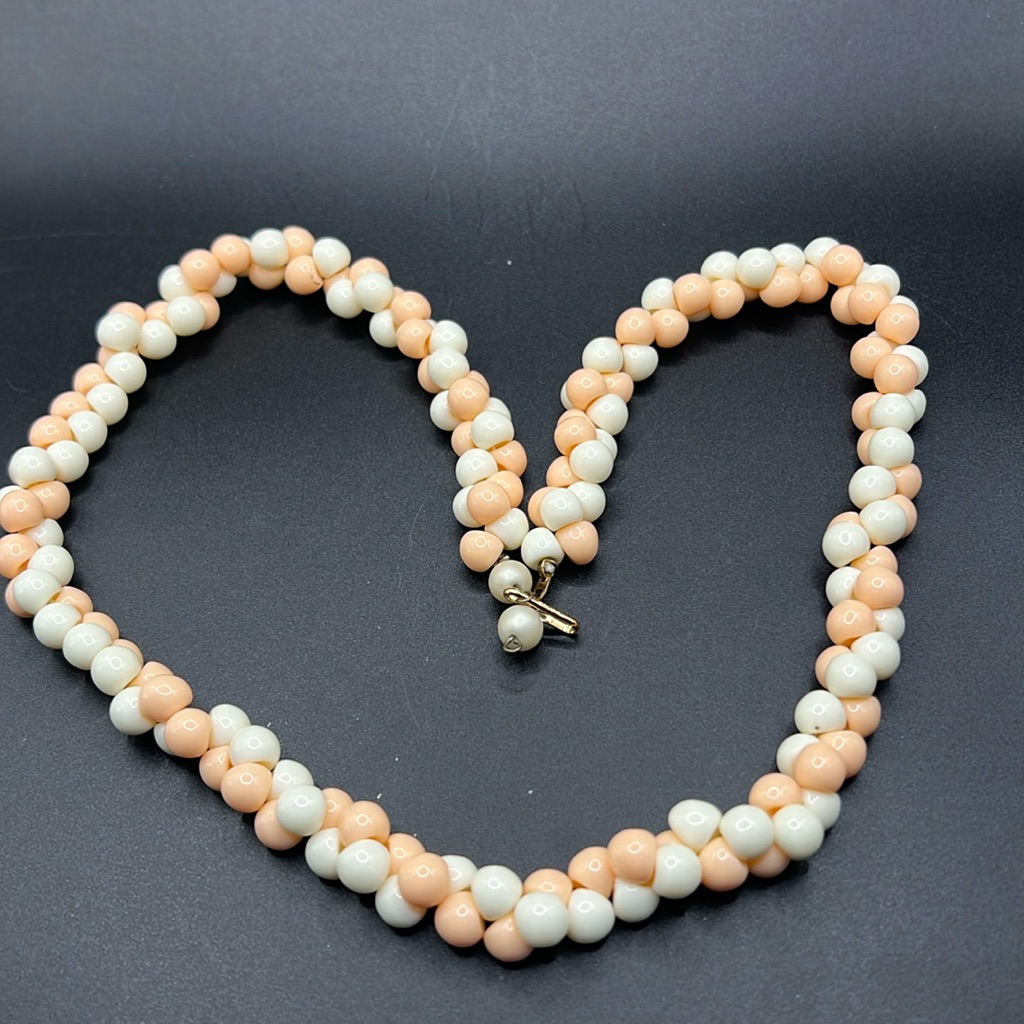 Vintage Japan Cream And Peach Cluster Bead Necklace